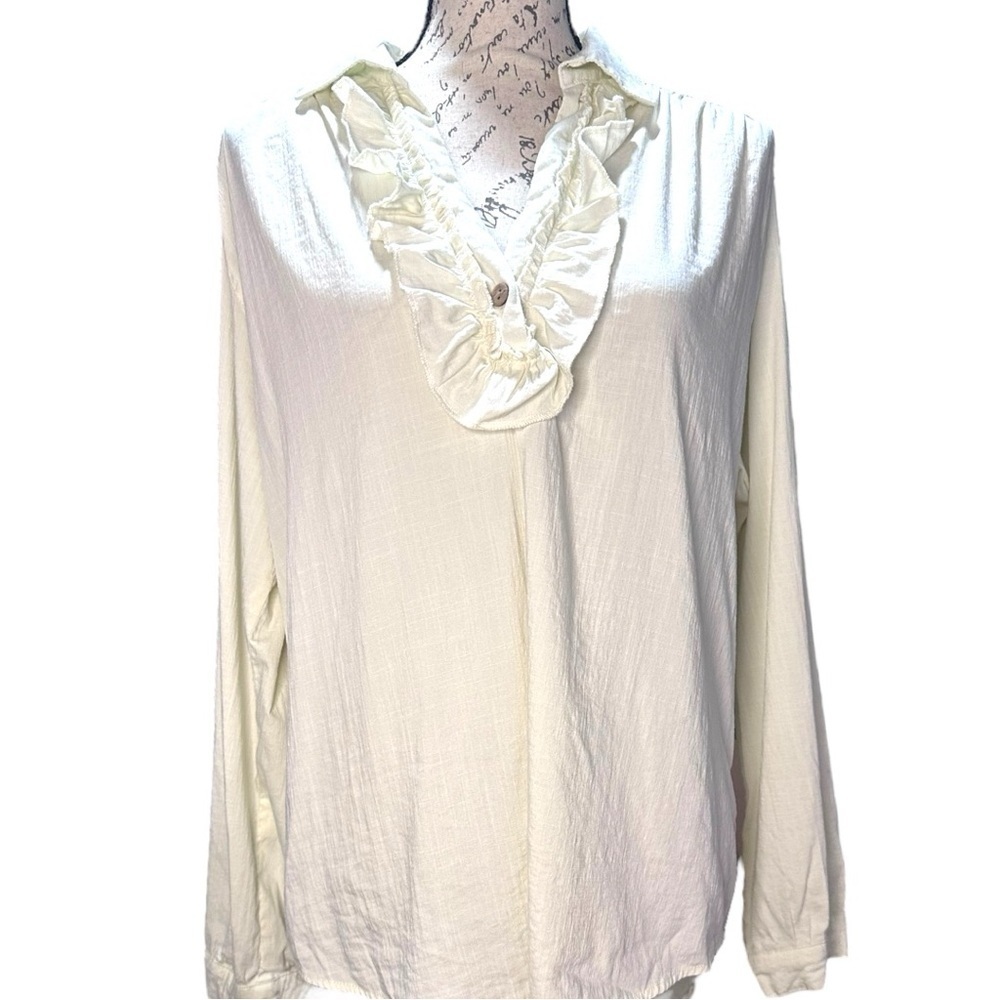 Cream Flowy Ruffle Blouse Size M NWOT